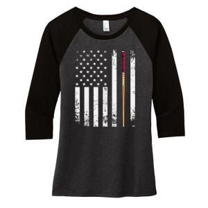 Billiards Pool American Flag Women's Tri-Blend 3/4-Sleeve Raglan Shirt