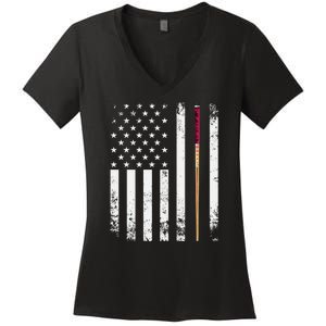 Billiards Pool American Flag Women's V-Neck T-Shirt