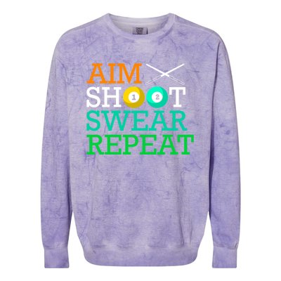 Billiards Pool Aim Shoot Swear Repeat Gift Colorblast Crewneck Sweatshirt