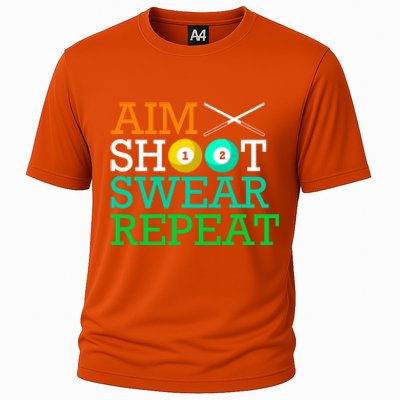 Billiards Pool Aim Shoot Swear Repeat Gift Cooling Performance Crew T-Shirt