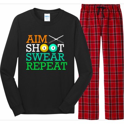 Billiards Pool Aim Shoot Swear Repeat Gift Long Sleeve Pajama Set