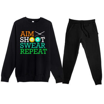 Billiards Pool Aim Shoot Swear Repeat Gift Premium Crewneck Sweatsuit Set