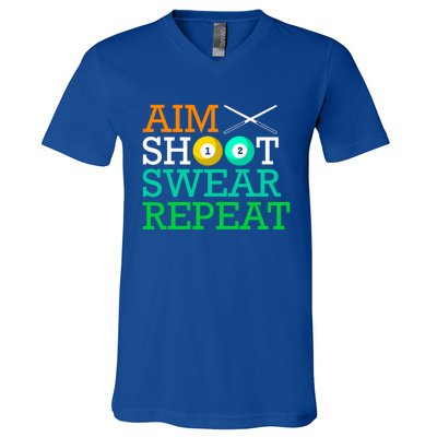 Billiards Pool Aim Shoot Swear Repeat Gift V-Neck T-Shirt