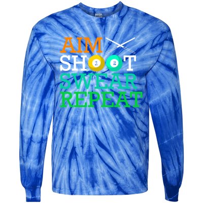 Billiards Pool Aim Shoot Swear Repeat Gift Tie-Dye Long Sleeve Shirt