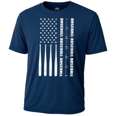 Baseball Player American Flag Patriotic Boy Baseball Cooling Performance Crew T-Shirt