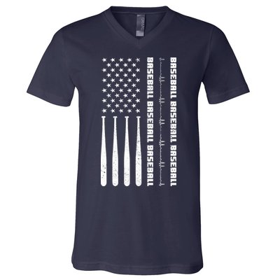 Baseball Player American Flag Patriotic Boy Baseball V-Neck T-Shirt
