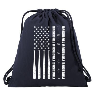 Baseball Player American Flag Patriotic Boy Baseball Drawstring Bag