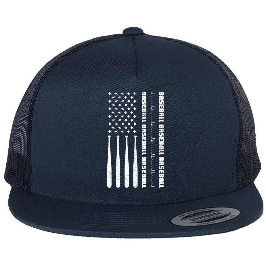 Baseball Player American Flag Patriotic Boy Baseball Flat Bill Trucker Hat