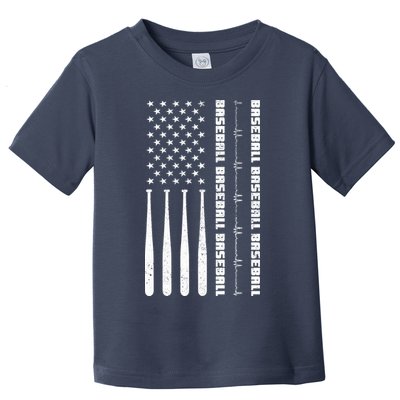 Baseball Player American Flag Patriotic Boy Baseball Toddler T-Shirt