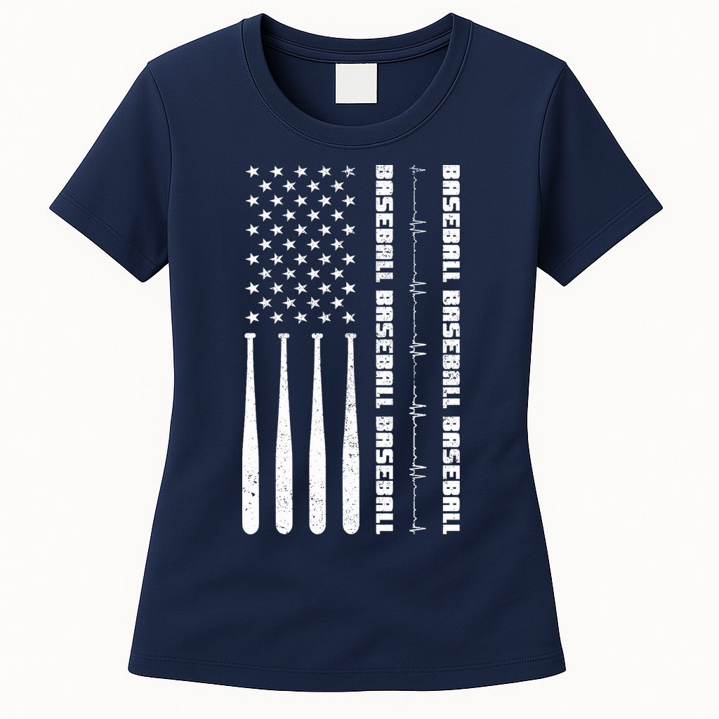 Baseball Player American Flag Patriotic Boy Baseball Womens T-Shirt