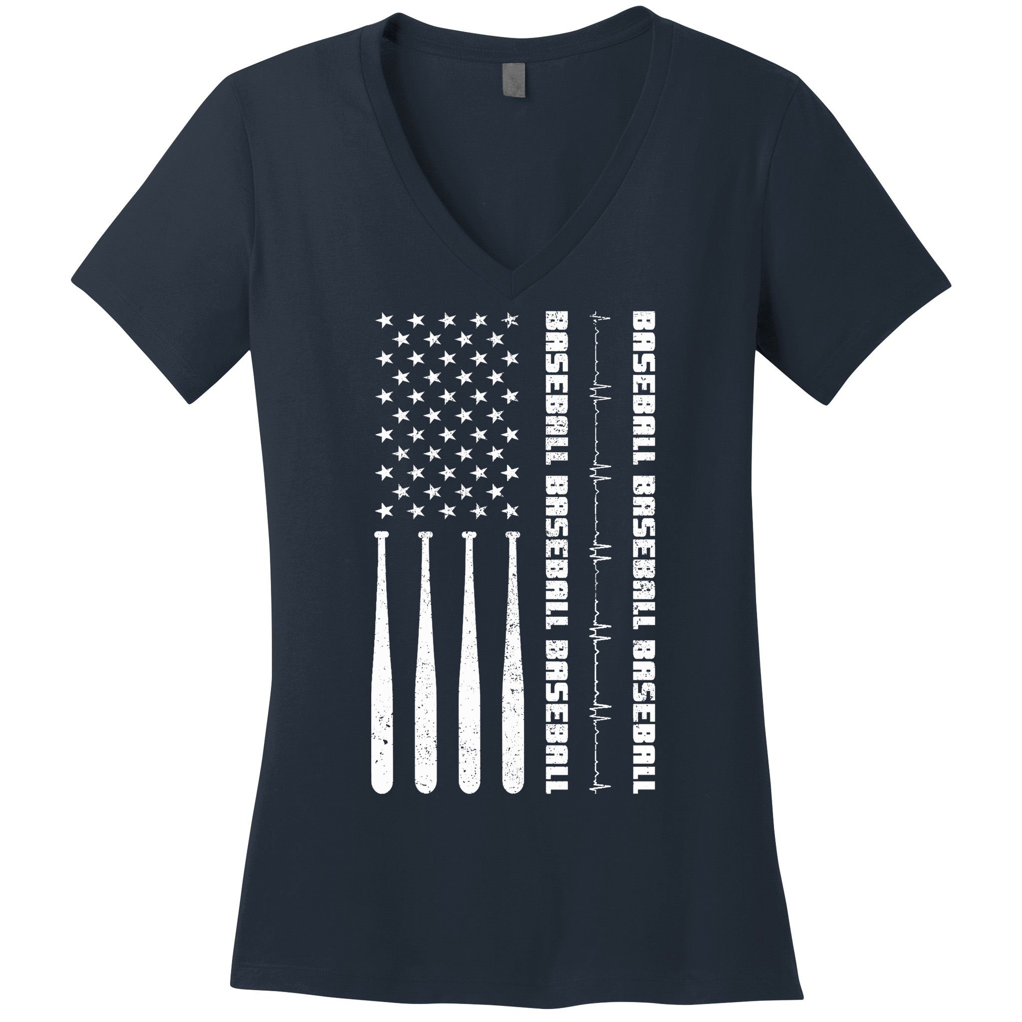 Baseball Player American Flag Patriotic Boy Baseball Women's V-Neck T-Shirt