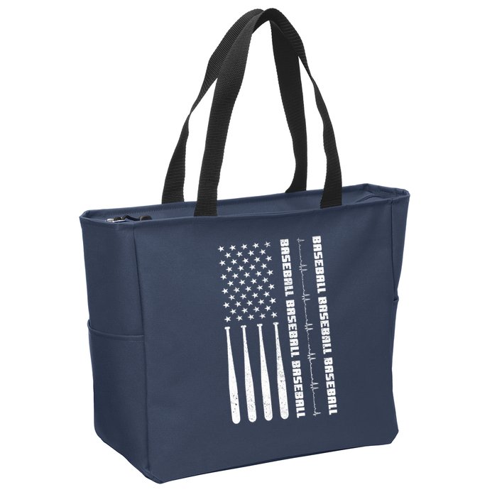 Baseball Player American Flag Patriotic Boy Baseball Zip Tote Bag