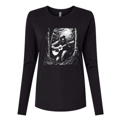 Bigfoot Playing Acoustic Guitar Womens Cotton Relaxed Long Sleeve T-Shirt