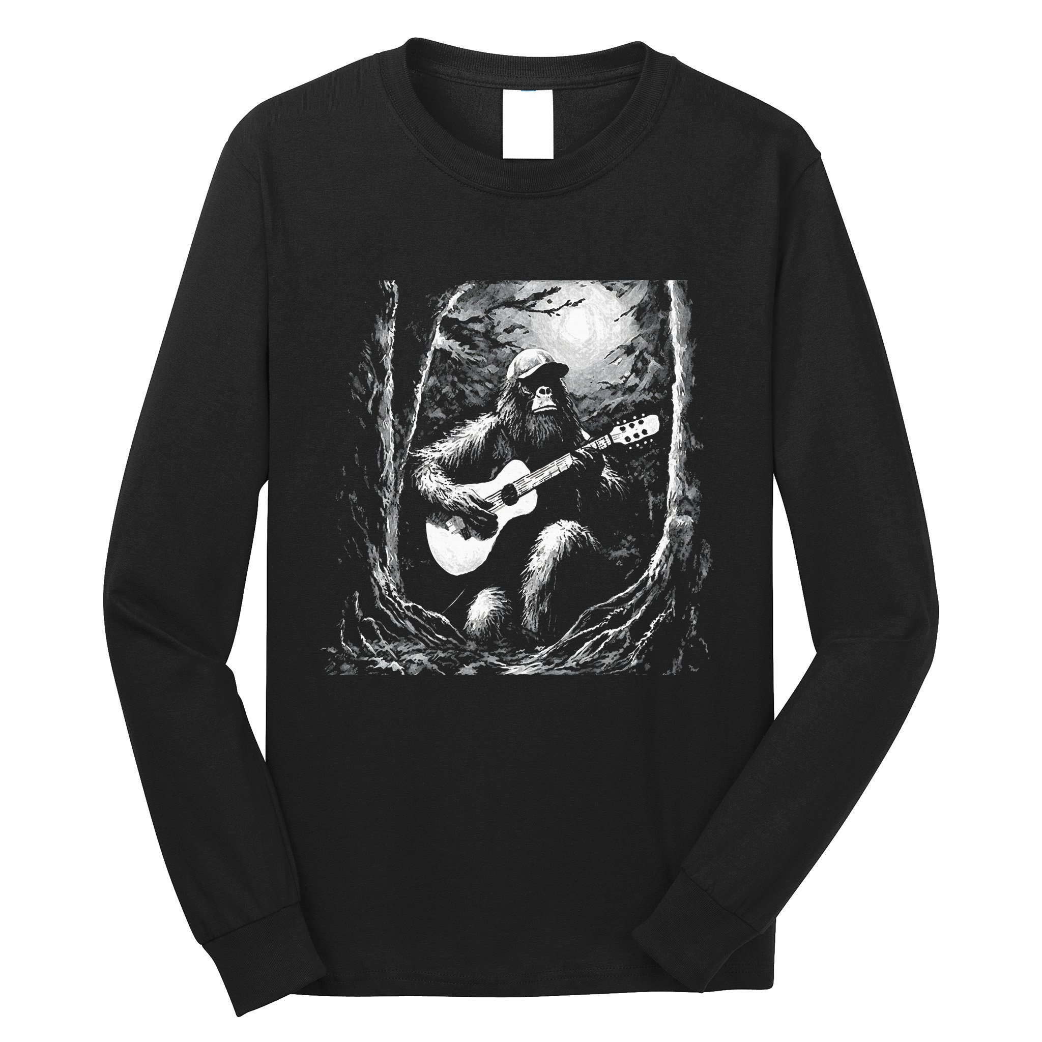 Bigfoot Playing Acoustic Guitar Long Sleeve Shirt