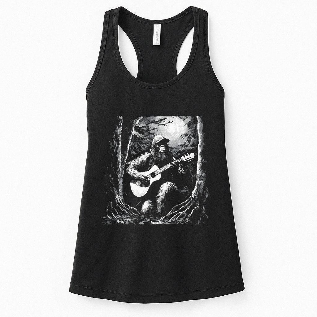 Bigfoot Playing Acoustic Guitar Womens Tank Top
