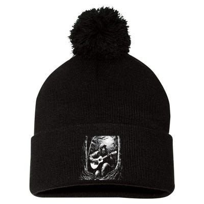 Bigfoot Playing Acoustic Guitar Pom Pom 12in Knit Beanie