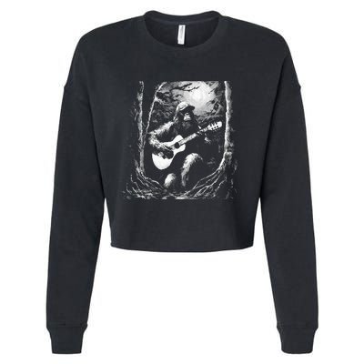 Bigfoot Playing Acoustic Guitar Cropped Pullover Crew