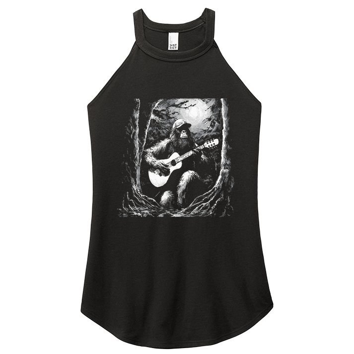 Bigfoot Playing Acoustic Guitar Women's Perfect Tri Rocker Tank