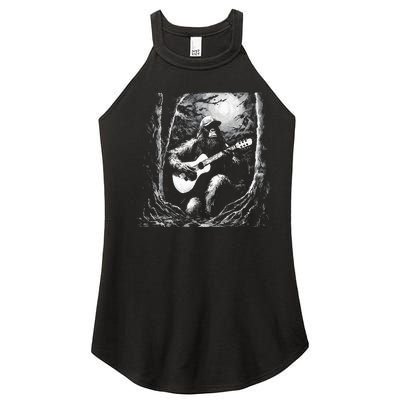 Bigfoot Playing Acoustic Guitar Women’s Perfect Tri Rocker Tank