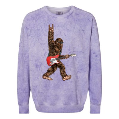 Bigfoot Playing A Electric Guitar Rock On Sasquatch Big Foot Colorblast Crewneck Sweatshirt