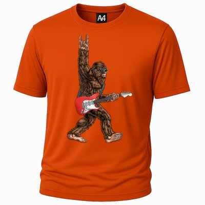 Bigfoot Playing A Electric Guitar Rock On Sasquatch Big Foot Cooling Performance Crew T-Shirt