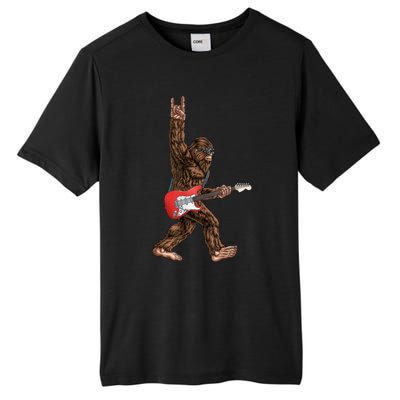 Bigfoot Playing A Electric Guitar Rock On Sasquatch Big Foot Tall Fusion ChromaSoft Performance T-Shirt