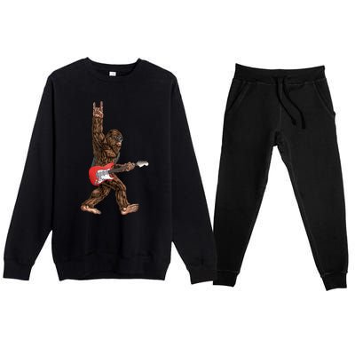 Bigfoot Playing A Electric Guitar Rock On Sasquatch Big Foot Premium Crewneck Sweatsuit Set