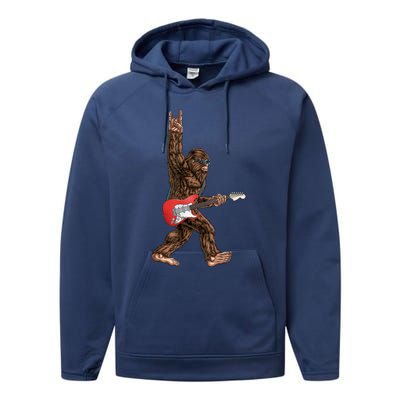 Bigfoot Playing A Electric Guitar Rock On Sasquatch Big Foot Performance Fleece Hoodie