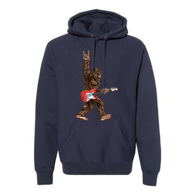 Bigfoot Playing A Electric Guitar Rock On Sasquatch Big Foot Premium Hoodie