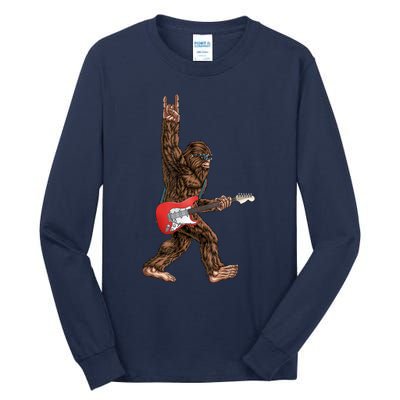 Bigfoot Playing A Electric Guitar Rock On Sasquatch Big Foot Tall Long Sleeve T-Shirt