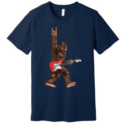 Bigfoot Playing A Electric Guitar Rock On Sasquatch Big Foot Premium T-Shirt