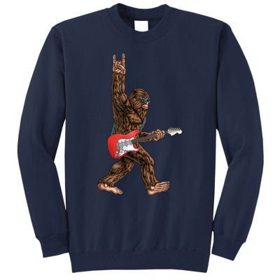 Bigfoot Playing A Electric Guitar Rock On Sasquatch Big Foot Tall Sweatshirt