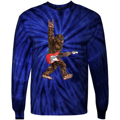 Bigfoot Playing A Electric Guitar Rock On Sasquatch Big Foot Tie-Dye Long Sleeve Shirt