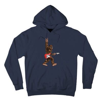 Bigfoot Playing A Electric Guitar Rock On Sasquatch Big Foot Tall Hoodie