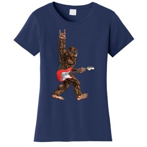 Bigfoot Playing A Electric Guitar Rock On Sasquatch Big Foot Women's T-Shirt