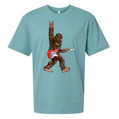 Bigfoot Playing A Electric Guitar Rock On Sasquatch Big Foot Sueded Cloud Jersey T-Shirt