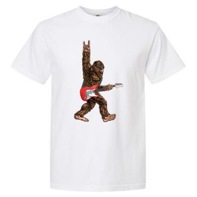 Bigfoot Playing A Electric Guitar Rock On Sasquatch Big Foot Garment-Dyed Heavyweight T-Shirt