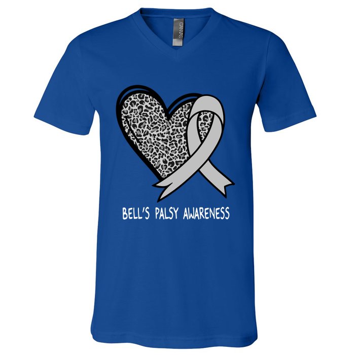 Bell’s Palsy Awareness Silver Ribbon Gift V-Neck T-Shirt