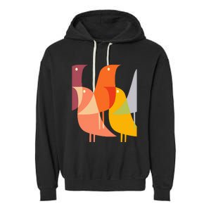 Bird Print Art Deco 60s Style Minimal Hippy Retro Cool Garment-Dyed Fleece Hoodie