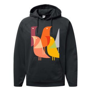 Bird Print Art Deco 60s Style Minimal Hippy Retro Cool Performance Fleece Hoodie