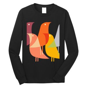 Bird Print Art Deco 60s Style Minimal Hippy Retro Cool Long Sleeve Shirt