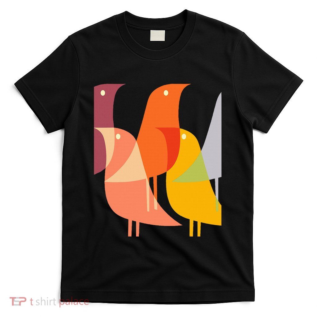 Bird Print Art Deco 60s Style Minimal Hippy Retro Cool T-Shirt