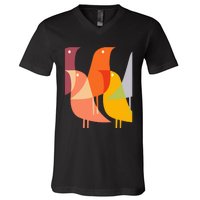 Bird Print Art Deco 60s Style Minimal Hippy Retro Cool V-Neck T-Shirt