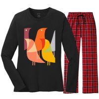 Bird Print Art Deco 60s Style Minimal Hippy Retro Cool Women's Long Sleeve Flannel Pajama Set 