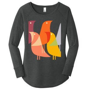 Bird Print Art Deco 60s Style Minimal Hippy Retro Cool Women's Perfect Tri Tunic Long Sleeve Shirt