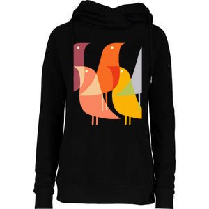 Bird Print Art Deco 60s Style Minimal Hippy Retro Cool Womens Funnel Neck Pullover Hood