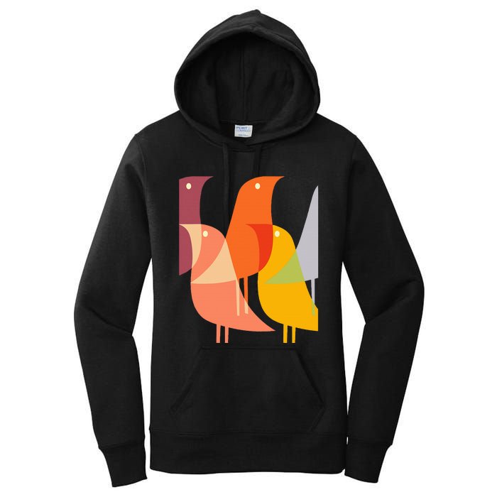 Bird Print Art Deco 60s Style Minimal Hippy Retro Cool Women's Pullover Hoodie