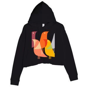 Bird Print Art Deco 60s Style Minimal Hippy Retro Cool Crop Fleece Hoodie