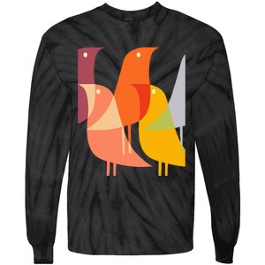 Bird Print Art Deco 60s Style Minimal Hippy Retro Cool Tie-Dye Long Sleeve Shirt