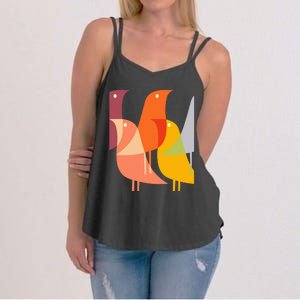 Bird Print Art Deco 60s Style Minimal Hippy Retro Cool Women's Strappy Tank